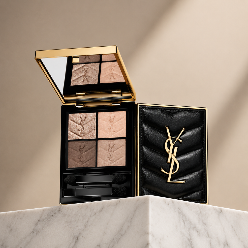 Yves Saint Laurent Couture Mini Clutch Eyeshadow Palette – Quilted Leather Case with Neutral Nude Shades