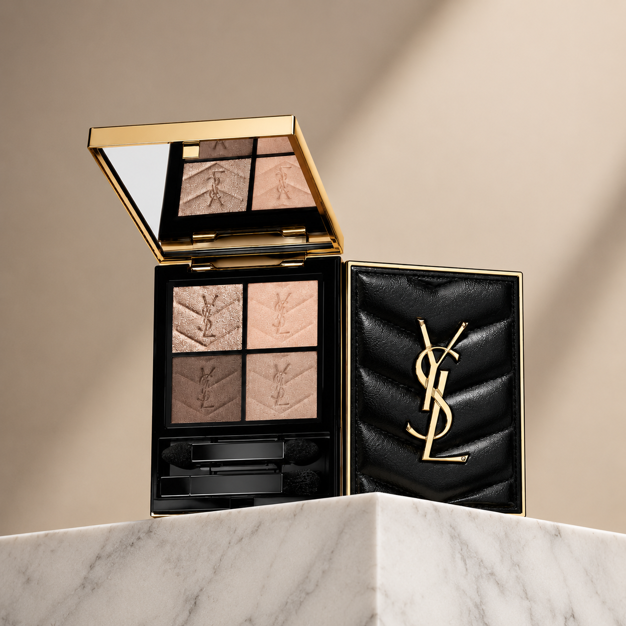 Yves Saint Laurent Couture Mini Clutch Eyeshadow Palette – Quilted Leather Case with Neutral Nude Shades