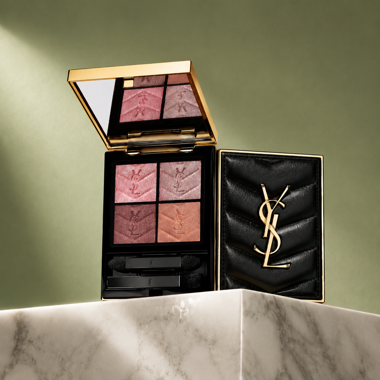 Yves Saint Laurent Couture Mini Clutch Eyeshadow Palette – Quilted Leather Case with Rosy Pink & Berry Shades