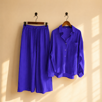 Premium Cotton Linen Lounge Co-Ord Set – Oversized Button-Down Shirt & Wide-Leg Pants Two-Piece Matching Suit