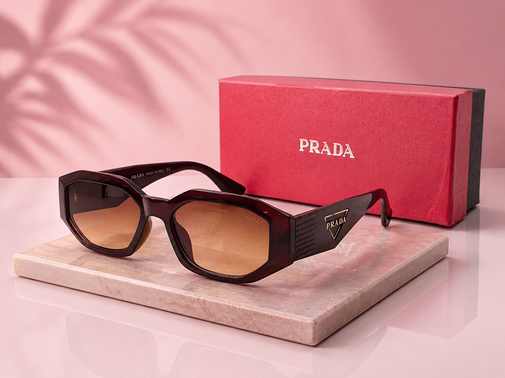 PRADA Symbole Hexagonal Sunglasses – Dark Burgundy Havana Frame