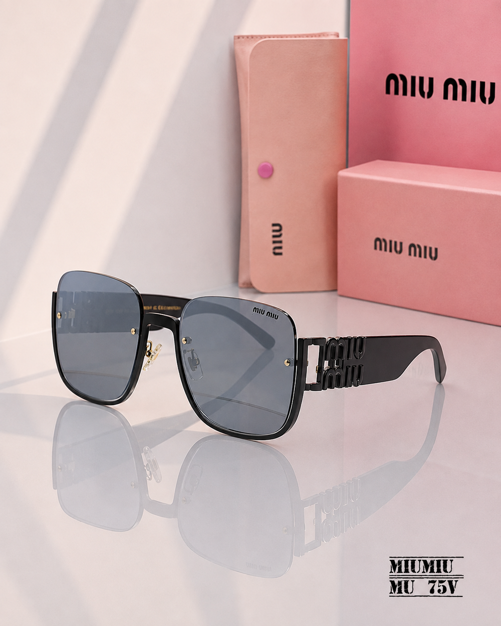Miu Miu MU 75V Oversized Square Sunglasses – Black & Grey PREMIUM CLASS