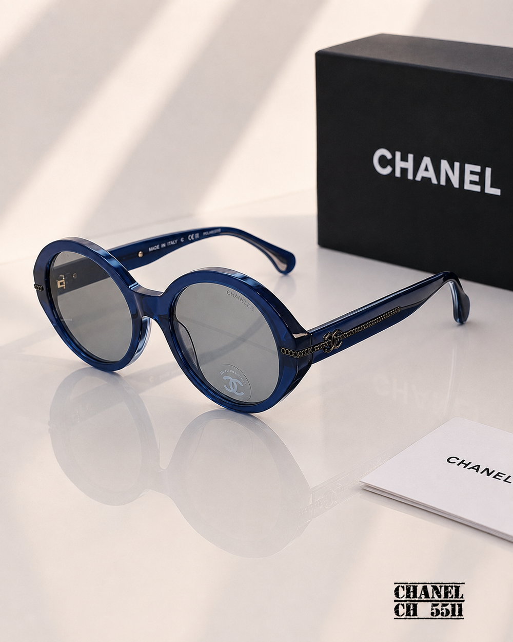 CHANEL 5511 Round Sunglasses – Navy Blue & Grey Lenses PREMIUM CLASS