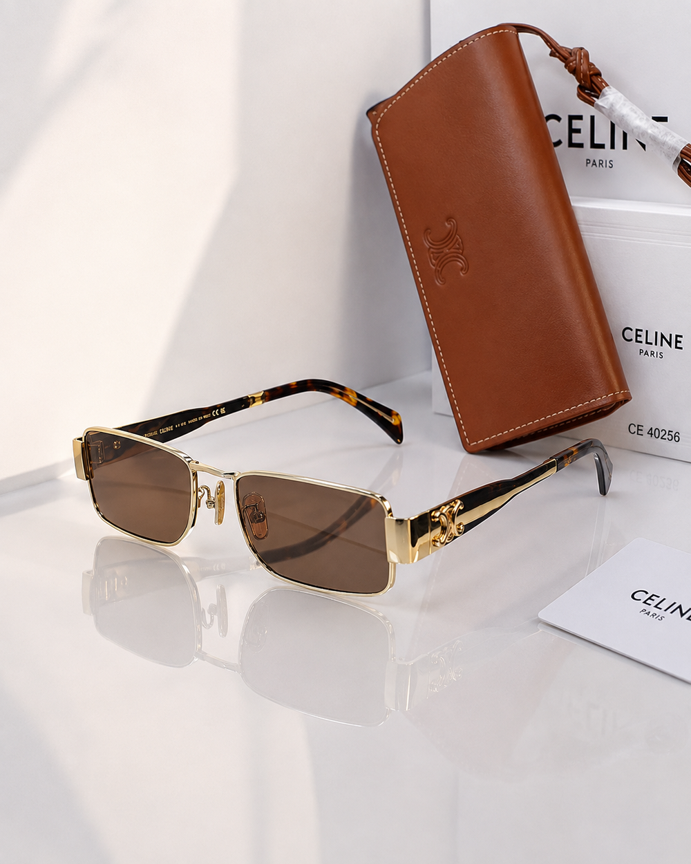 CELINE CE 40256 Gold Rectangular Sunglasses – Brown Tinted Lenses PREMIUM CLASS