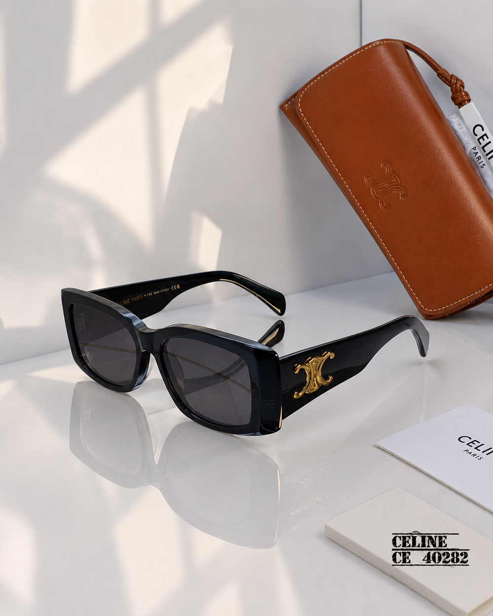 CELINE CE 40282 Black Square Sunglasses – Gold Logo & Dark Lenses PREMIUM CLASS