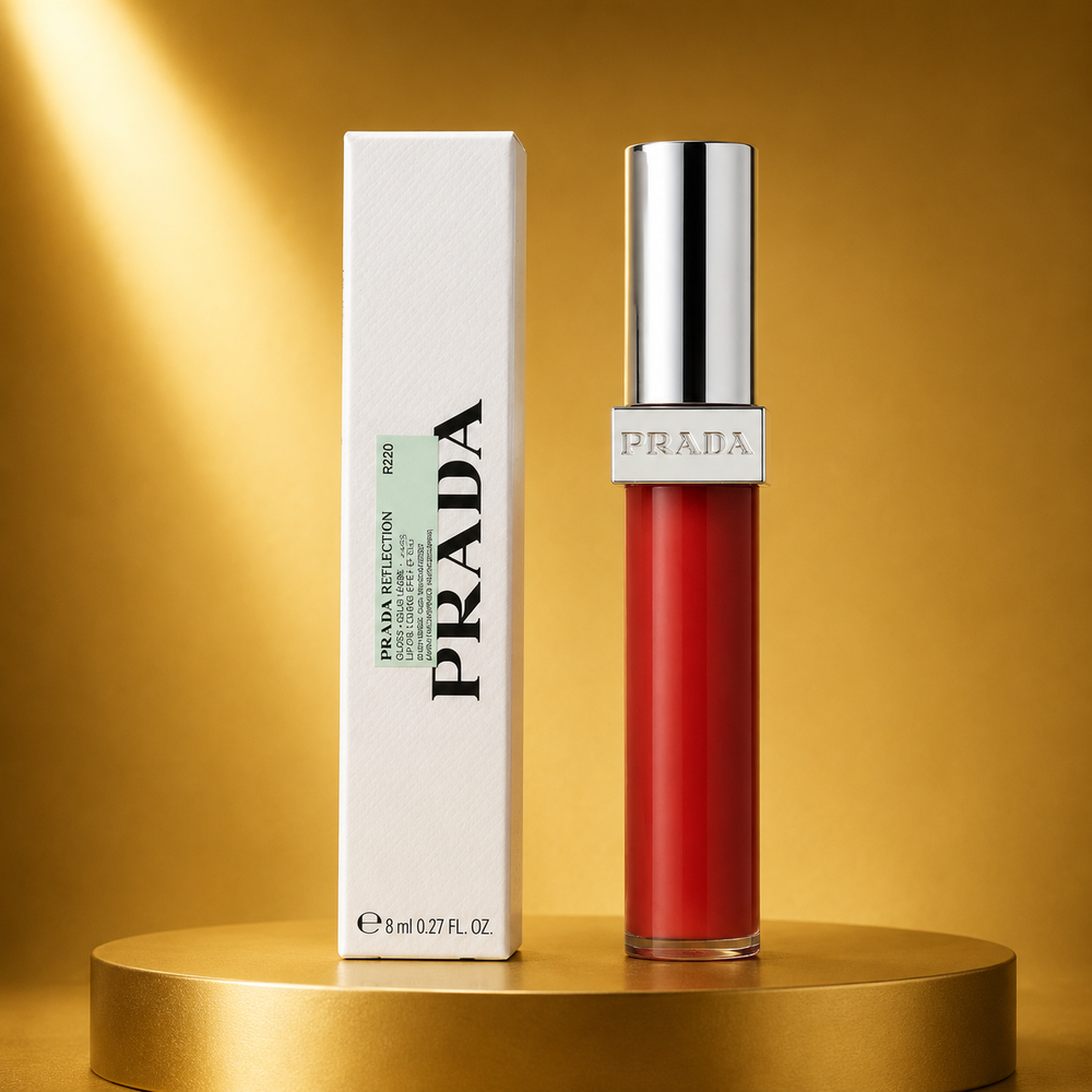 Prada Reflection Glass Lip Gloss R220 – Vibrant Poppy Red High-Shine Liquid Gloss