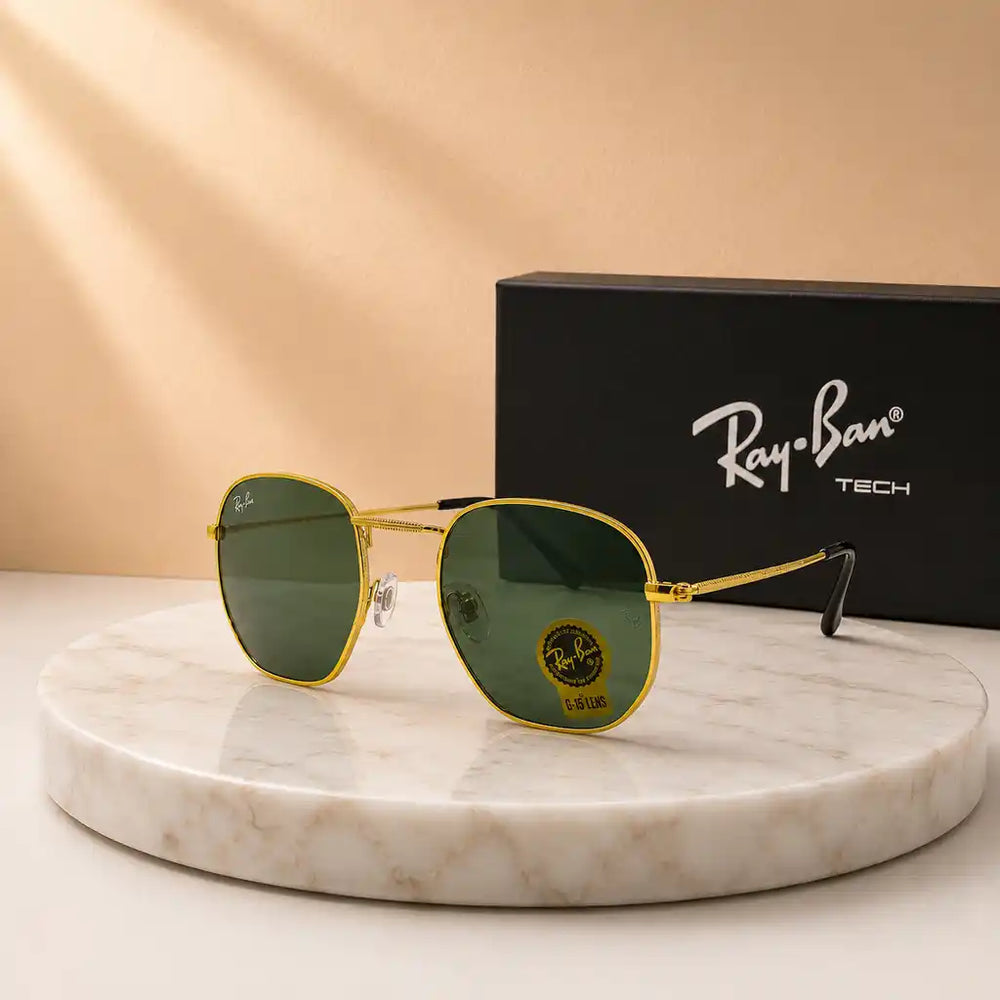 Ray-Ban RB3548 Gold Green Hexagonal Sunglasses